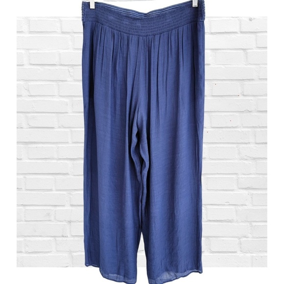 By and By Palazzo Wide Leg Pants Gauze Blue Plus Size Lagenlook Coastal XXL - Picture 2 of 8